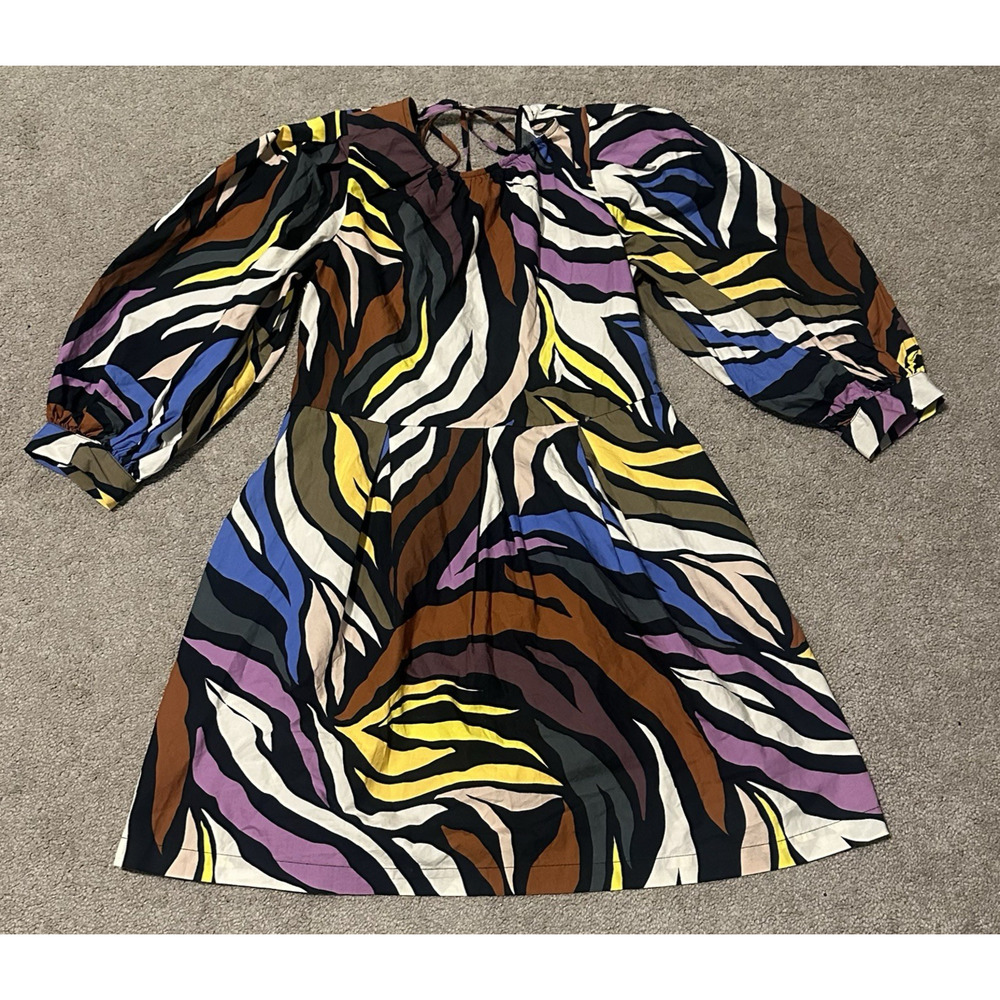 Who What Wear Womens Abstract Zebra Print Puff Sleeve Cotton Mini Dress Medium